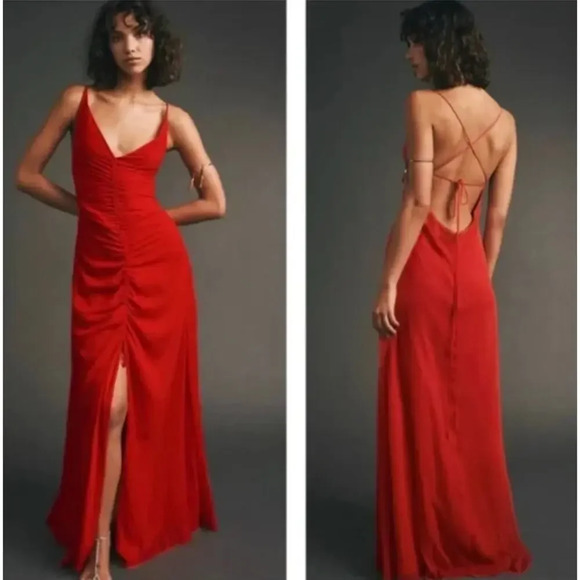 Free‎ People Simone Maxi Dress in Red Ruched Backless Size 2 - Picture 1 of 15
